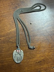 Vintage Marines Sterling Silver Enameled Miraculous Medal & Necklace