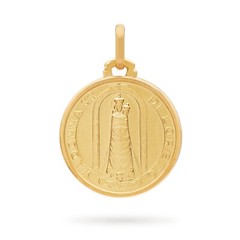 18k Yellow Gold Medal Our Lady of Loreto Pendant Religious Blessed By Pope 18mm