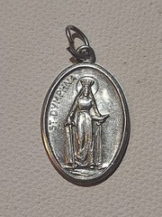 Vintage Saint Dymphna Pray For Us Catholic Holy Medal Pendant Silver Tone Italy