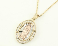 Lady of Guadalupe Medal Necklace 925 Silver Vermeil Lab-Created Cubic Zirconia