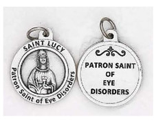 Saint St Lucy – Patron St. of Eye Disorders – Silver Tone Round Ox Medal