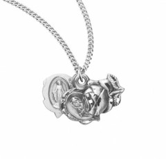 Sterling Silver Small Rose Bud Triple Slide 0.6″ Scapular 3 Medal Combo, 18″ Chn