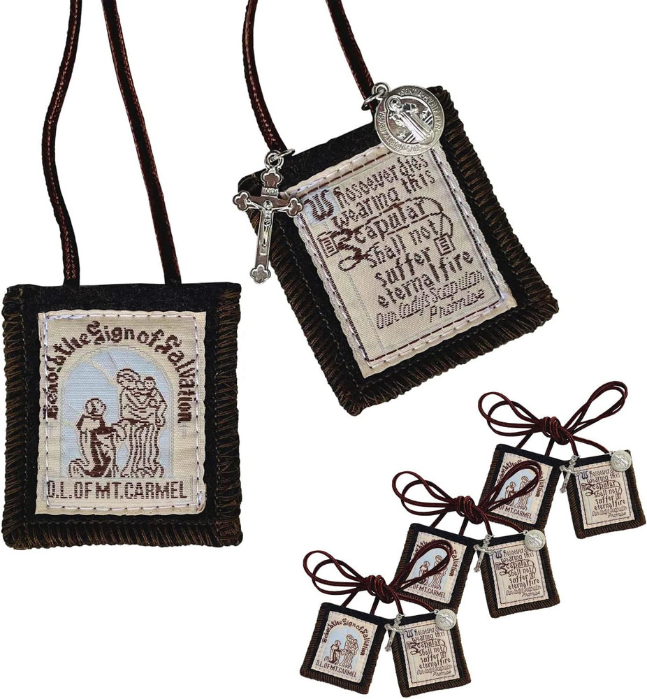 Scapulars Catholic, 3 Pack Bulk Brown Scapular of Our Lady of Mount Carmel, Esca