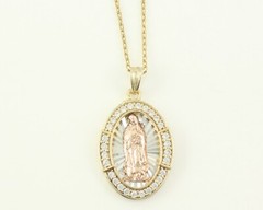 Lady of Guadalupe Medal Necklace 925 Silver Vermeil Lab-Created Cubic Zirconia