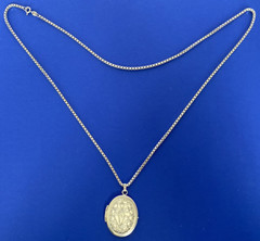 Vintage 925 Sterling Silver Chain Oval Filigree Photo Locket Pendant Necklace 24