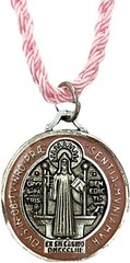 St Benedict Pink Protection Medal Corded Necklace Medallon San Benito Collar