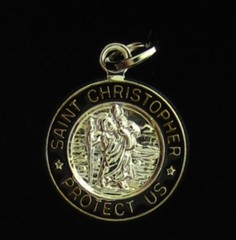 Vintage Saint Christopher Medal Black Enamel Catholic Tiny Medal Small Size