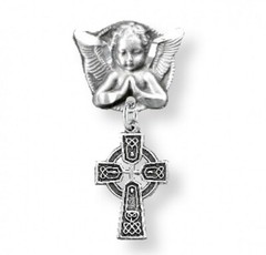 Sterling Silver Irish Baby Irish Celtic cross Pendant on a Angel Pin AP1788