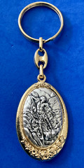 Archangel St MICHAEL Our Lady Guadalupe KEY CHAIN Fob Italy Two Tone Metal