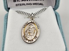 HMH Patron Saint Anthony Oval Sterling Silver Medal 20″ 316 Curb Chain Necklace