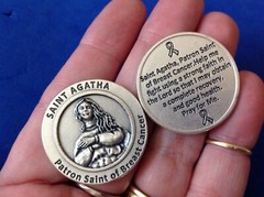 St Agatha HEALING Silver Oxidized Metal Saint Pocket TOKEN Prayer Breast Cancer