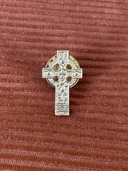 Vintage Gold-toned Celtic Cross Lapel Pin Traditional Knotwork Designs