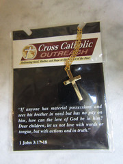 NIB Jesus Christ Cross Gold toned Medal Chain Necklace Religious Cross Catholic