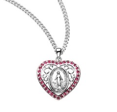 Sterling Pink Cubic Zirconia «CZ» Miraculous Medal + 18″ Chain -Z3140PK18