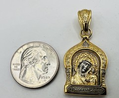 Kazan Mother of God Virgin Mary Pendant – Sterling Silver, 24K Gold Gilding