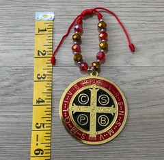 Catholic St Benedict Large 3” Medal Golden Tone Black Red Medalla de San Benito