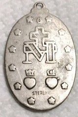 Antique 1920’s Catholic Sterling Silver Virgin Mary Medal Pendant