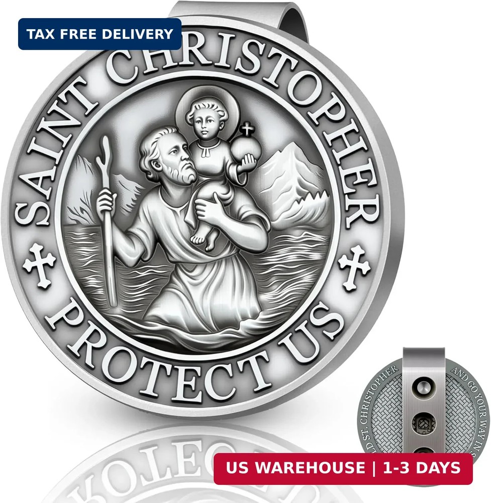 St Christopher Medal for Car – Visor Clips for Cars, Christian Car Accessory, Do