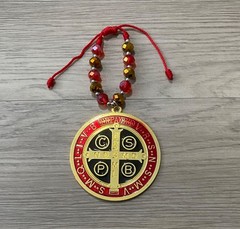 Catholic St Benedict Large 3” Medal Golden Tone Black Red Medalla de San Benito