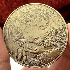 40mm Retro Brass Dragon Tiger Relief Coin Desktop Art Collectible Decoration