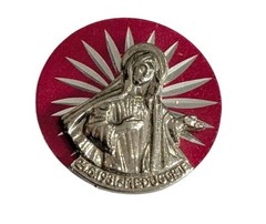 Virgin Mary Medugorje 1981 Plaque Medallion Metal Pink Round Charm Catholic