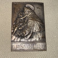 Vintage Catholic St. Anthony of Padua Pressed Silver Tone Metal, Medal Plaque