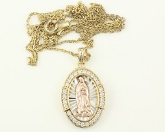 Lady of Guadalupe Medal Necklace 925 Silver Vermeil Lab-Created Cubic Zirconia