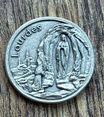 Vintage The Blessed Virgin Mary Our Lady of Lourdes Pocket Token with Prayer