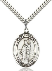 Sterling Silver St Saint Patrick Medal Pendant Necklace 24» Chain w/ Gift Box