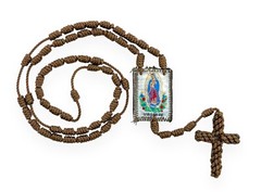 Our Lady Guadalupe St Michael Brown Corded Twine Scapular Rosary Escapulario