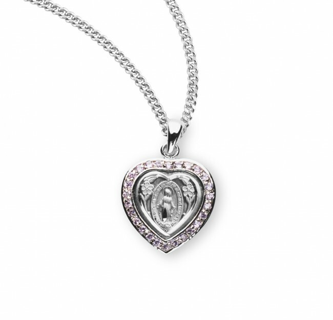 Sterling Silver Pink Cubic Zirconia 0.8″ Miraculous Medal Z1124PK18