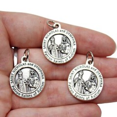 St Saint Dymphna and Nicholas of Autism Silver Tone Medals Rosary Parts 1 In