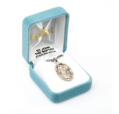 St. John the Baptist Sterling Silver Oval 1.1″ Medal, Boxed, 24″ Chain, US Made
