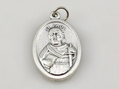 Saint Paul / Saint Peter Medal Pendant Italy 1-inch Silver Tone Metal