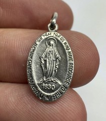 Sterling Silver 925 Miraculous Medal Virgin Mary Pendant Italy 1830 Religious