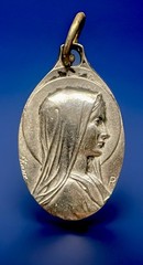 Vintage Catholic Signed Karo Notre Dame De Lourdes Silver Plate Religious Medal