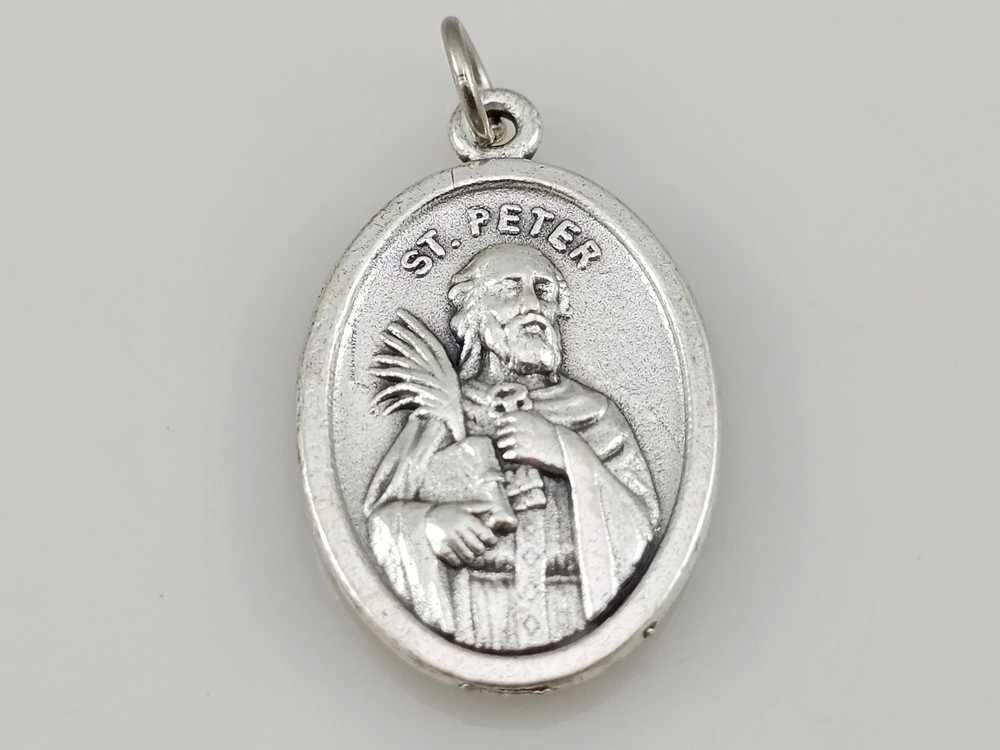 Saint Paul / Saint Peter Medal Pendant Italy 1-inch Silver Tone Metal