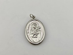 St Theresa Pray for Us Medal Pendant 1-inch Silver Tone Metal