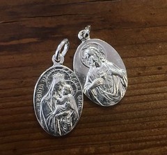5pc Vintage Silver Plate Oval Scapular Medal Sacred Heart Regina Crowned Virgin