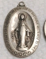Antique 1920’s Catholic Sterling Silver Virgin Mary Medal Pendant