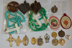 Religious lot rosary medal Apostleship badge scapular cross Saint Miraculous