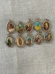 Lot of 10 Religious Medals Pendants Charms, Virgin Mary, Guardian Angel, Jesus,