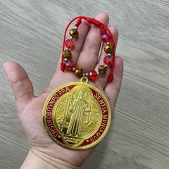 Catholic St Benedict Large 3” Medal Golden Tone Black Red Medalla de San Benito