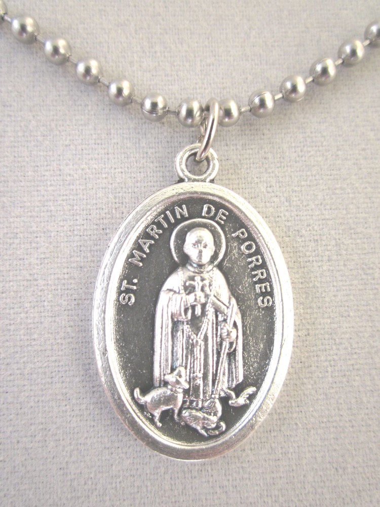 St Martin de Porres w/ Dog and Cat Medal Italy Necklace 24″ Ball Chain