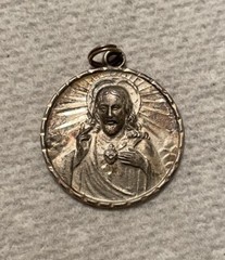 HMH Religious 925 Sterling Silver Vintage Jesus And Mary Sacred Heart Pendant