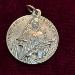 Vintage Silver Saint Lucy Medal Pendant 1 Inch Religious Christianity Italy
