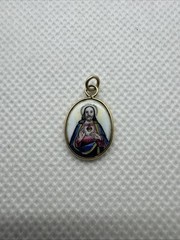 Vintage Sacred Heart of Jesus Sagrado Corazon Medal 14k Gold Pendant Enamel