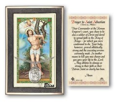 Sterling Silver St Sebastian Medal Pendant Necklace 24» Chain On Prayer Card