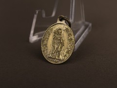 Rare Antique Chinese Catholic Brass Medal Saint Joseph Mary & Child Jesus 19th