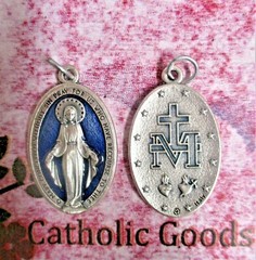 Large Miraculous Medal – 1.25 x .75″ Oxidized Italian Silver Cast + Blue Medal